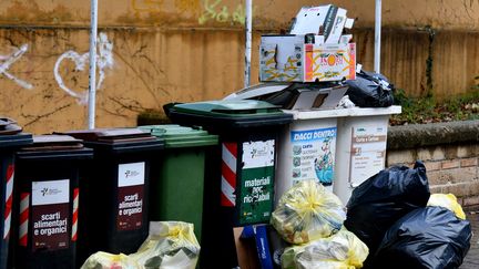 Des déchets entassés à Rome, le 11 janvier 2018.&nbsp; (ALBERTO PIZZOLI / AFP)