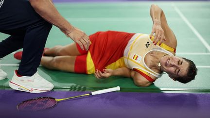 Carolina Marin s'est blessée au genou lors des JO (JIA HAOCHENG / XINHUA / AFP)