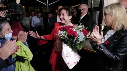 Carole Delga à Toulouse après sa réélection dimanche 27 juin comme présidente de la Région Occitanie. (LIONEL BONAVENTURE / AFP)