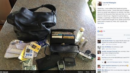 Capture d'écran du post Facebook de Liza Hall Mazzaglia, daté du 27 avril 2016, où elle raconte l'histoire de son sac. (Lisa Hall Mazzaglia / FACEBOOK)