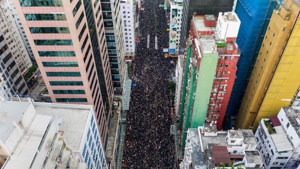 Des dizaines de milliers de personnes se sont rassemblées une nouvelle fois dimanche 16 juin&nbsp;dans les rues de&nbsp;Hong Kong. (STR / AFP)