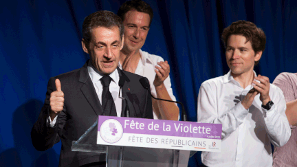  (Nicolas Sarkozy et Geoffroy Didier (à droite) lors de la Fête de la Violette en juillet dernier ©maxPPP)