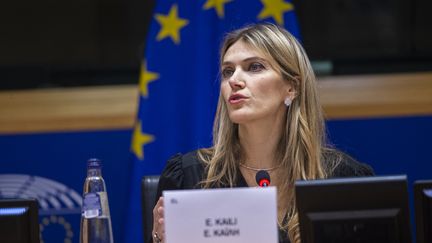 Eva Kaili, vice-présidente du Parlement européen, lors de la cérémonie de remise du Prix du livre européen à Bruxelles, le 7 décembre 2022. (ERIC VIDAL / EUROPEAN PARLIAMENT / AFP)