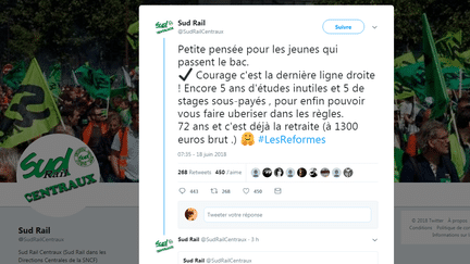 Le tweet de Sud Rail sur le bac n'est pas passé inaperçu.&nbsp; (SUD RAIL / TWITTER)