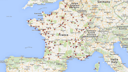 La carte des rassemblements du week-end en soutien &agrave; "Charlie Hebdo". ( GOOGLE MAPS / FRANCETV INFO )