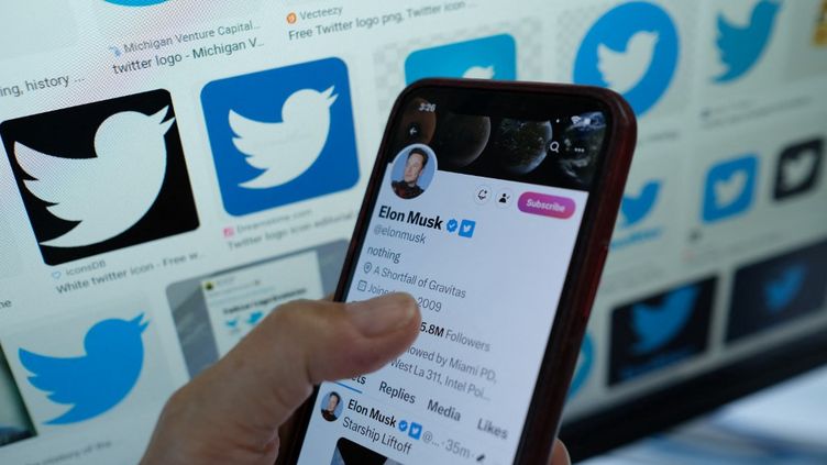 Elon Musk's Twitter profile and social network logo on April 20, 2023 in Los Angeles, California.  (CHRIS DELMAS / AFP)