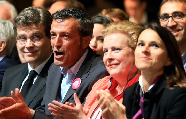 Arnaud Montebourg, Edouard Martin, Catherine Trautmann et Aur&eacute;lie Filippetti r&eacute;unis pour le meeting du PS pour les europ&eacute;ennes, le 13 mai 2014,&nbsp;&agrave; Metz (Moselle).&nbsp; (MAXPPP)