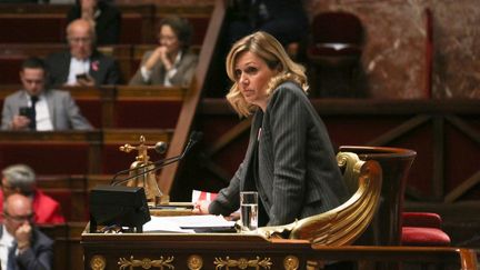 La présidente de l'Assemblée nationale, Yaël Braun-Pivet, au perchoir, le 23 octobre 2024. (QUENTIN DE GROEVE / HANS LUCAS / AFP)