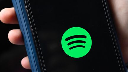 Le logo de l'application de streaming Spotify sur un téléphone. (TOBIAS SCHWARZ / AFP)