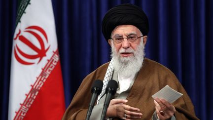 L'ayatollah&nbsp;Ali Khamenei, le guide suprême iranien, donne une conférence de presse à Téhéran, le 10 mai 2020. (AFP PHOTO / HO / KHAMENEI.IR)