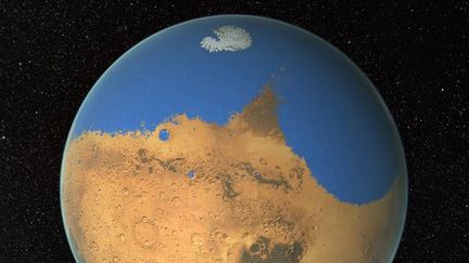 L'oc&eacute;an qui occupait l'h&eacute;misph&egrave;re nord de Mars dans la jeunesse de la plan&egrave;te rouge occupait 19% de sa surface, selon la Nasa. (NASA / GSFC)