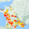 La carte des restrictions d'eau&nbsp;au 8 septembre 2016. (NICOLAS ENAULT / CARTO)