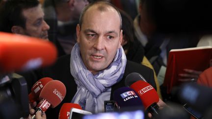 Le secrétaire général de la CFDT Laurent Berger face à la presse, le 11 décembre 2019 à Paris. (THOMAS SAMSON / AFP)