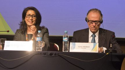 Nawal El Moutawakel, présidente de la  commission de coordination des JO, et Carlos Nuzman, président du Comité d'organisation des Jeux de Rio (VANDERLEI ALMEIDA / AFP)