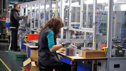 Des employ&eacute;s d'une usine de fabrication de stylos, &agrave; Saint-Herblain (Loire-Atlantique), en octobre 2013. (FRANK PERRY / AFP)