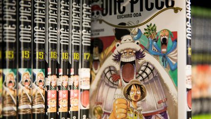 Des mangas "One piece" exposés au Salon du livre de Paris, le 18 mars 2019. Photo d'exposition. (JOEL SAGET / AFP)