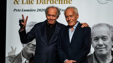 Luc et Jean-Pierre Dardenne à la 12e édition du festival des Lumières, à Lyon, le 16 octobre 2020. (NICOLAS LIPONNE / HANS LUCAS / AFP)