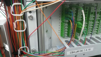 Des fibres optiques dans une armoire. (RACHEL SAADODDINE / RADIO FRANCE)