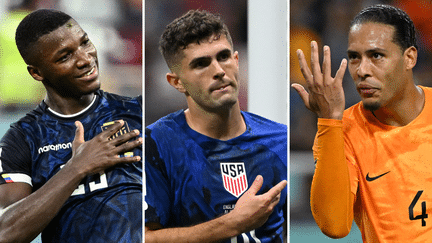 Moises Caicedo (COL), Christian Pulisic (USA) et Virgil Van Dijk (NET) vont tenter de rallier avec leurs sélections respectives les huitièmes de finale de la Coupe du monde au Qatar. (AFP)