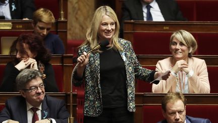 La députée LREM Bérangère Abba los d'une séance de questions au gouvernement, le 3 avril 2018 à l'Assemblée nationale. (THOMAS SAMSON / AFP)