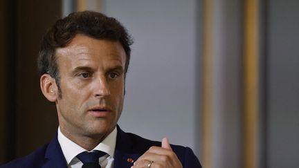 Emmanuel Macron au palais de l'Elysée, le 3 juin 2022.&nbsp; (JULIEN DE ROSA / AFP)