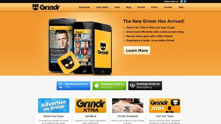 Capture d'&eacute;cran du site de l'application Grindr, le 3 octobre 2014. (GRINDR)