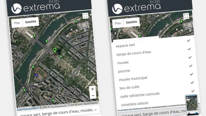 Exemple d'écrans de l'appli "Extrema paris" (CAPTURE ECRAN / EXTREMA)