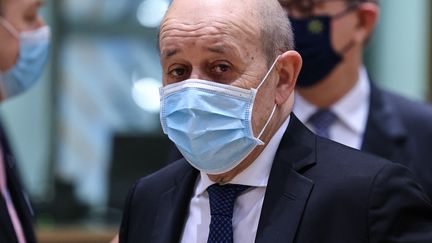 Jean-Yves Le Drian, à Bruxelles, le 22 mars 2021. (ARIS OIKONOMOU / POOL)