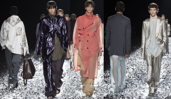 La collection pour hommes printemps-été 2025 du couturier belge Dries Van Noten lors de la Fashion Week de Paris, le 22 juin 2024. (ANDRE PAIN / MAXPPP)