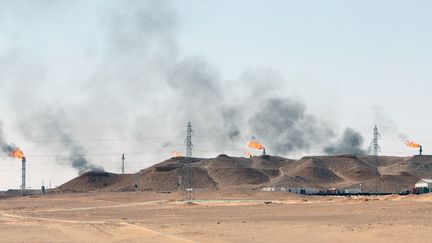 Des torchères de puits de pétrole à Hassi-Messaoud (Algérie). (NACERDINE ZEBAR / GAMMA-RAPHO)