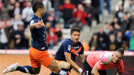 Belhanda marque pour Montpellier devant son coéquipier Giroud et Cros (Sochaux).