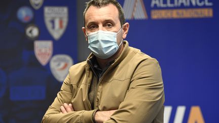 Le secrétaire général du syndicat de police Alliance Fabien Vanhemelryck à Paris, le 27 novembre 2020. (BERTRAND GUAY / AFP)