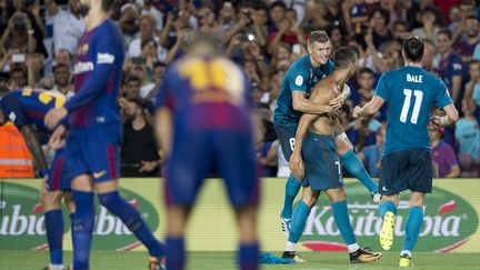 Cristiano Ronaldo, buteur puis expulsé contre Barcelone.  (JOSEP LAGO / AFP)