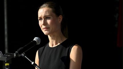 La Première ministre finlandaise Sanna Marin fait un discours le 24 août 2022, à Lahti (Finlande).&nbsp; (HEIKKI SAUKKOMAA / LEHTIKUVA / AFP)