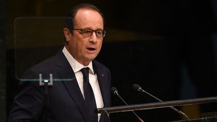 Le pr&eacute;sident fran&ccedil;ais Fran&ccedil;ois Hollande lors de l'Assembl&eacute;e g&eacute;n&eacute;rale de l'ONU, le 23 septembre 2014 &agrave; New York (Etats-Unis). (DON EMMERT / AFP)