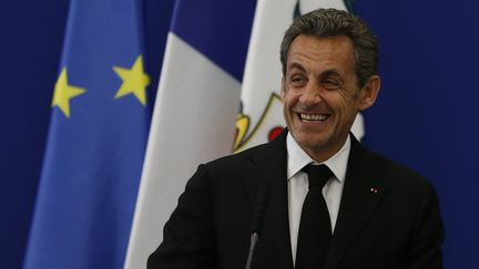 Nicoals Sarkozy inaugure l'institut Claude-Pompidou, centre de recherche contre la maladie d'Alzheimer, le 10 mars 2014, &agrave; Nice (Alpes-Maritimes). (VALERY HACHE / AFP)