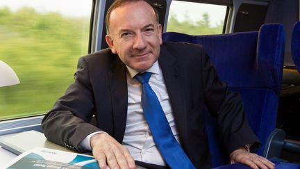 Pierre Gattaz, dans un train pour Lyon, le 12 juin 2013. (ROMUALD MEIGNEUX / SIPA)