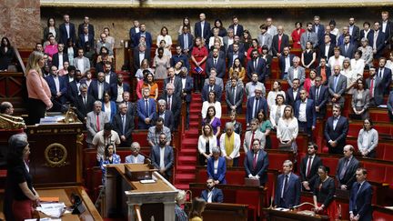 Les députés ont observé une minute de silence, le 8 juin 2023 à l'Assemblée nationale. (LUDOVIC MARIN / AFP)