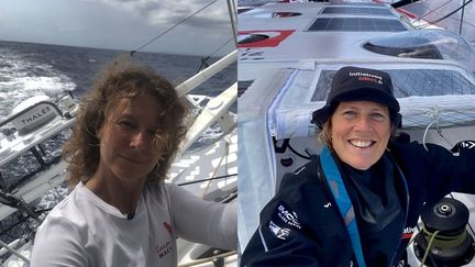 Isabelle Joschke et Sam Davies sur leur bateau, lors du Vendée Globe 2020. (ISABELLE JOSCHKE / MACSF / SAM DAVIES / INITIATIVES COEUR)