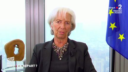 La présidente de la Banque centrale européenne (BCE) Christine Lagarde, lors d'un entretien dans l'émission "Vous avez la parole" sur France 2, le 4 juin 2020.&nbsp; (FRANCE 2)