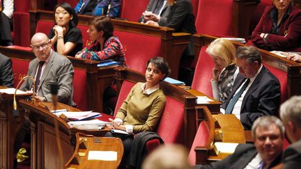 La ministre de l'Education nationale,&nbsp; Najat Vallaud-Belkacem, sur les bancs de l'Assembl&eacute;e nationale, &agrave; Paris, le 10 mars 2015. (CITIZENSIDE/JALLAL SEDDIKI / CITIZENSIDE.COM)