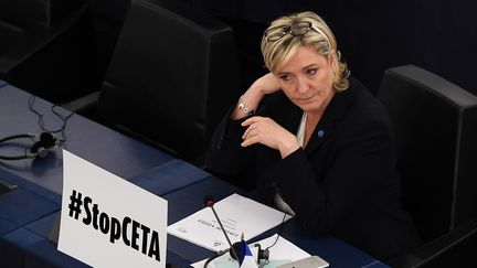 Marine Le Pen lors d'une session au Parlement européen, à Strasbourg, le 15 février 2017. (FREDERICK FLORIN / AFP)