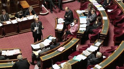 Le ministre du Travail Eric Woerth s'adresse aux sénateurs, le 11 octobre 2010. (AFP - Jacques Demarthon)