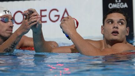 Les deux nageurs français Frédérick Bousquet et Florent Manaudou