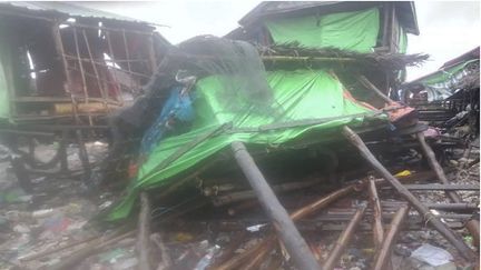 Des bâtiments balayés par le cyclone Mocha à Kyaukpyu (Birmanie), le 14 mai 2023. (SIPA)