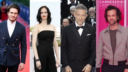 De gauche à droite : François Civil le 4 septembre 2018 à Deauville (EPA / Étienne Laurent) ; Eva Green le 27 mai 2017 à Cannes (Dave Bedrosian/Geisler-Fotopress/picture alliance) ; Vincent Cassel le 25 mai 2019 à Cannes (Syspeo) ; Romain Duris le 5 avril 2019 à Cannes (Romain Vu) (MaxPPP / MaxPPP / SIPA / SIPA)