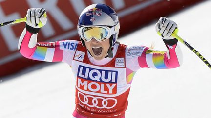 La joie de l'Américaine Lindsey Vonn (JEAN-CHRISTOPHE BOTT / MAXPPP)