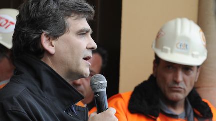 Le ministre du Redressement productif, Arnaud Montebourg,&nbsp;&agrave; Florange (Moselle), le 27 septembre 2012. (JEAN-CHRISTOPHE VERHAEGEN / AFP)