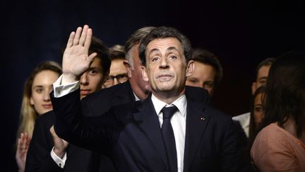 Nicolas Sarkozy, candidat &agrave; la pr&eacute;sidence de l'UMP, lors d'un meeting &agrave; V&eacute;lizy-Villacoublay (Yvelines), le 6 octobre 2014. (STEPHANE DE SAKUTIN / AFP)