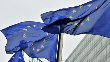 Des drapeaux européens à Bruxelles, le 21 mai 2014. (GEORGES GOBET / AFP)